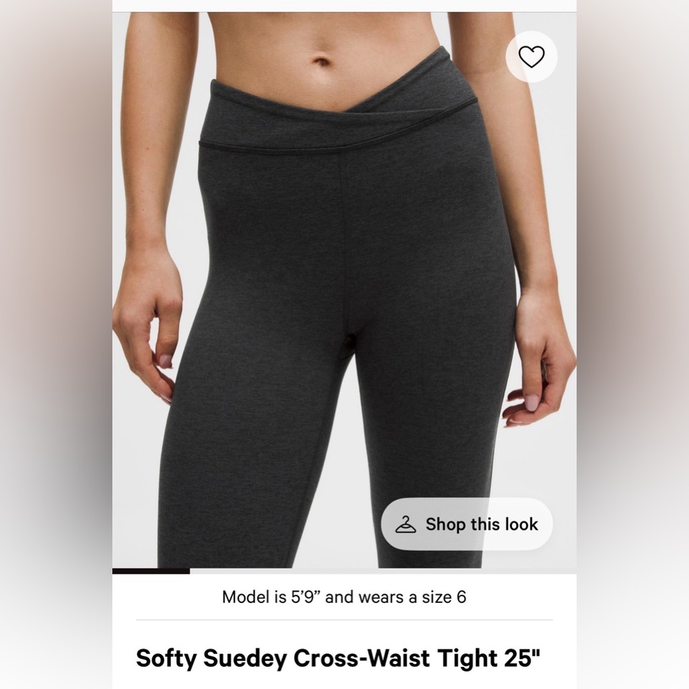 Lululemon soft suede cross waist tights. 25”. Heather black